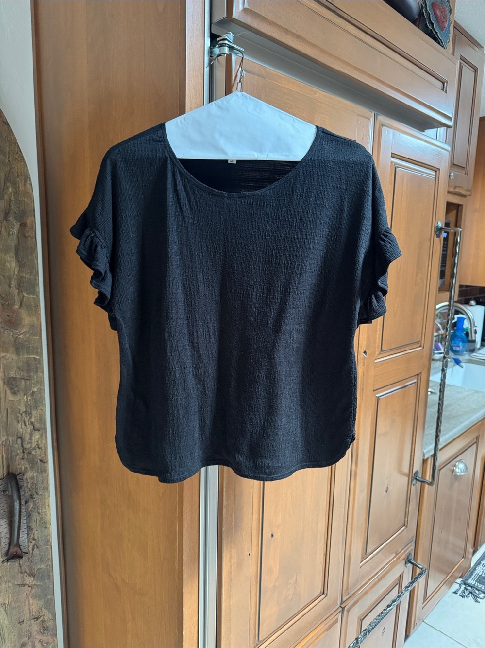 Max Studio Black Short Sleeve Tee with Ruffle Cap Sleeves
